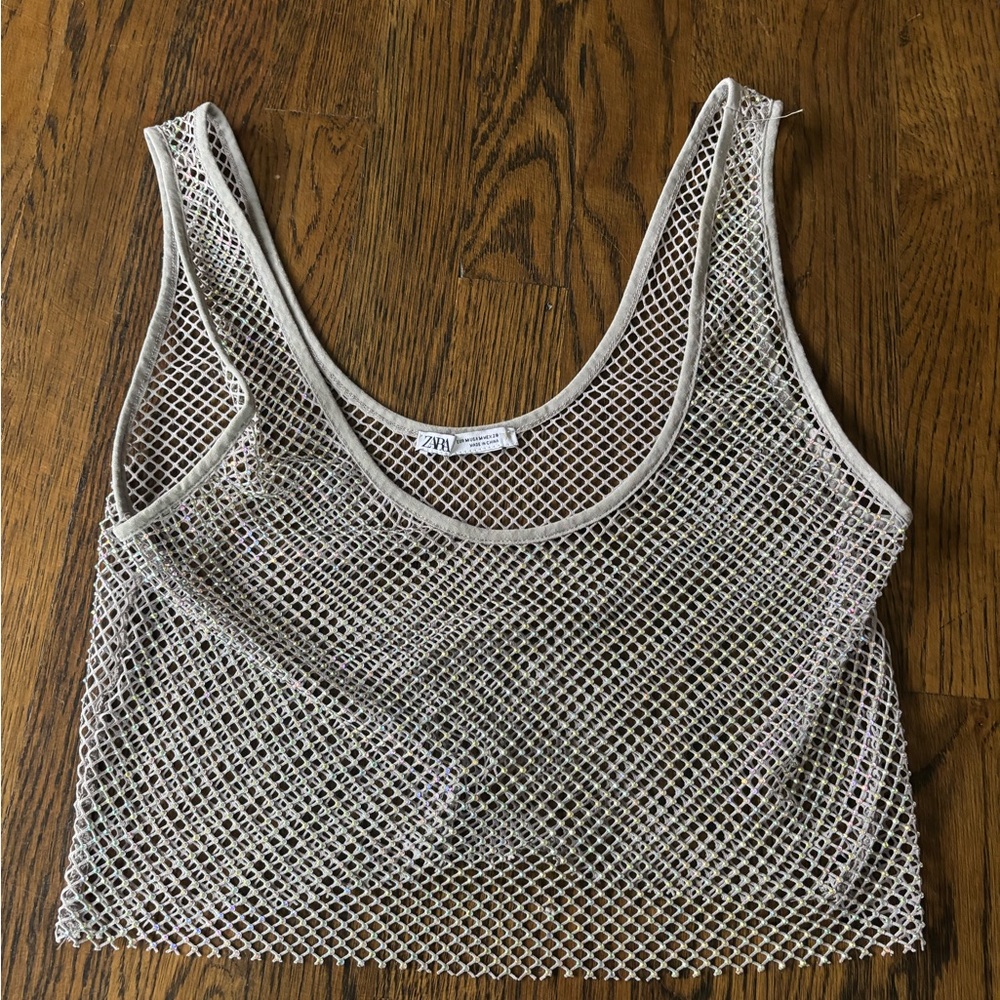 Zara Silver/Grey Sparkly Mesh Crop Top